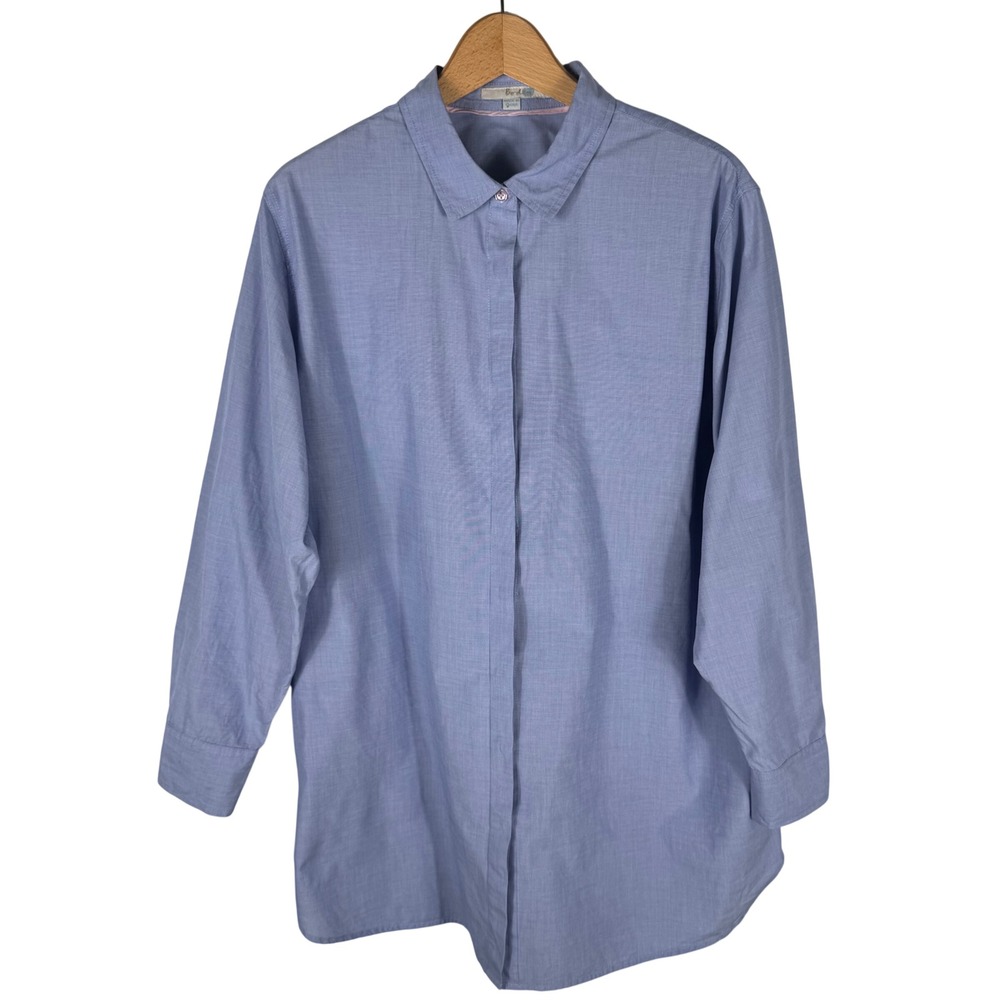 Boden Womens Blue Micro Check Cotton Hidden Button Down Shirt WA629 US 16R - Picture 3 of 7